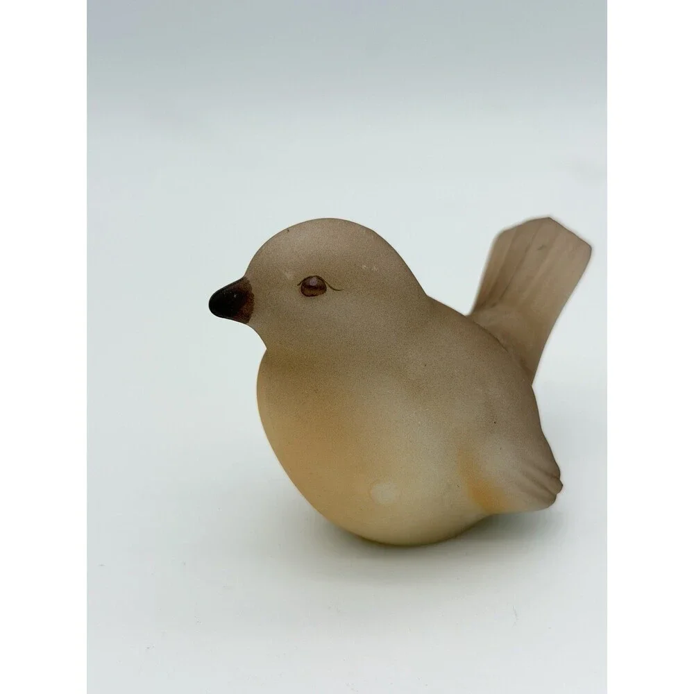 Fenton Art Glass Opal Satin Bird Robin Figurine Vintage Signed USA